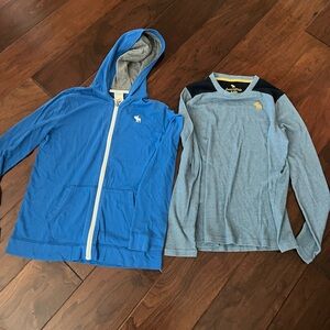 Set of two. Abercrombie Kids Blue Hoodie and Gray Long-Sleeve Top